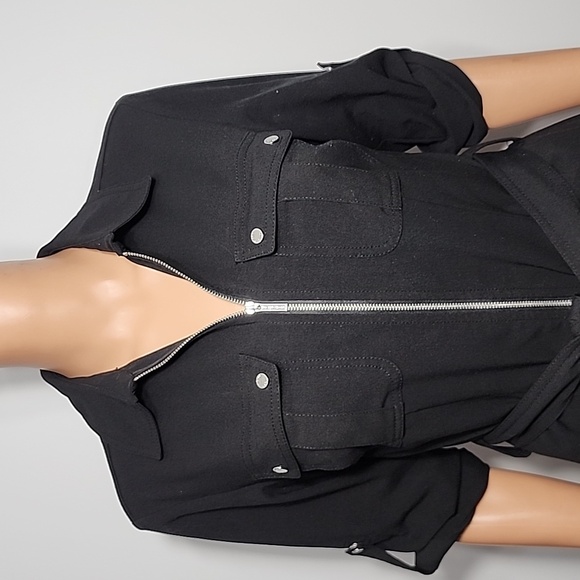 Michael Kors Womens Roll Tab Sleeve Pockets Black‎ Collared Dress Size S Small - Picture 4 of 13